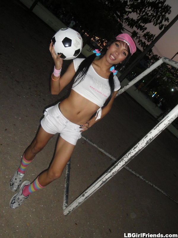Fit And Flirty Femboy Marry Shows Us Her Soccer Balls Outside